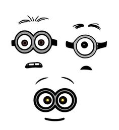 the eyes and nose of a minion are drawn in black ink on a white background