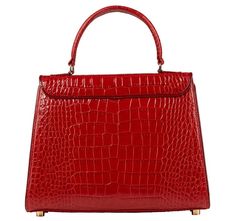 Handmade in New York, the Elene bag is crafted with lipstick red Italian crocodile embossed leather. Features cranberry patent piping, signature bow detail, gold hardware, and a magnetic snap closure. Classic Red Bag With Glossy Finish, Elegant Red Bag With Glossy Finish, Red Glossy Formal Bags, Formal Red Bags With Glossy Finish, Formal Red Bag With Glossy Finish, Lipstick Red, Bow Detail, Emboss, Embossed Leather