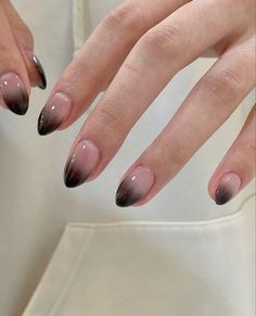 Edgy Minimalist Nails, Light Goth Nails, Clean Halloween Nails, Minimal Goth Nails, Short Gothic Almond Nails, Simple Nail Designs Dark, Jelly Nails With French Tip, Pointy Short Nails, Black Ombre Nails Short