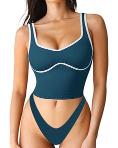 PRICES MAY VARY. Seamed Underbust Padded Crop Tops: Wireless push up workout tops, Medium impact supportive sports bra with built in bra Sweetheart Neckline Sports Bra: Slimming fitted workout gym tops, Thick wide strap compression tank tops, Athleisure loungewear cami tops Longline Basic Yoga Tops: 75% Nylon + 25% Spandex, Thick material no see-through, 4 way stretchy, Breathable sweat wicking, Buttery soft ultra flattering Occasions: This Seamed Underbust Crop Top is perfect for gym, yoga, wor Blue Medium Support Sports Bra With Scoop Neck, Compressive Blue Sweat-resistant Sports Bra, Solid Color V-neck Sports Bra With Removable Pads, Blue Sleeveless Moisture-wicking Sports Bra, Compression Tank Top, Blue Compressive Sports Bra With Moisture-wicking, Push Up Workout, Supportive Sports Bras, Basic Workout