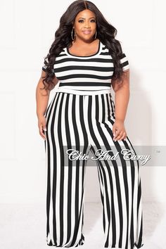 Rayon %: 95 Spandex %: 5 Model is wearing 1x Belt not included, sold separately click here Chic And Curvy, Short Sleeve Jumpsuit, Short Sleeve Jumpsuits, Pink And White Stripes, Black And White Stripes, Jumpsuit With Sleeves, Plus Size Shorts, Final Sale, White Stripe