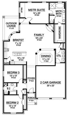 the floor plan for a two bedroom house with an attached garage and living room area