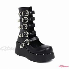 Qteee - Contemporary Round Toe Martin Boots with Punk-inspired Platform Design Trendy Platform Boots With Rivets For Concerts, Punk Style Platform Boots For Concerts In Fall, Punk Style Platform Boots With Studded Outsoles For Streetwear, Punk Style Platform Boots With Rivets For Concerts, Alternative Style Platform Boots With Studded Outsoles, Trendy Rivets Platform Boots For Alternative Fashion, Edgy Boots For Spring Streetwear, Edgy Boots For Streetwear In Spring, Edgy Streetwear Boots For Spring