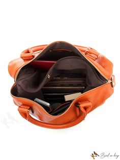 BirdinBag - Premium Genuine Leather Womens Shoulder Bag with Large Capacity - Elegant Tote Purse Casual Travel Shoulder Bag With Interior Card Slots, Casual Travel Shoulder Bag With Card Slots, Casual Shoulder Bag With Interior Card Slots For Travel, Orange Top Handle Bag For Office, Orange Top Handle Office Bag, Orange Handheld Shoulder Bag For Travel, Classic Orange Satchel For Daily Use, Classic Orange Shoulder Bag For Daily Use, Large Capacity Orange Satchel For Daily Use