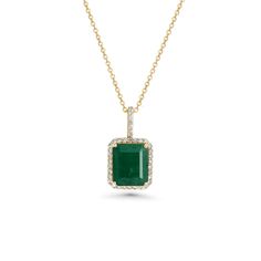 5.04 Cts Emerald and White Diamond Pendant in 14K Yellow Gold Diamond Pendant Set, Halo Design, Pendant Set, Diamond Pendant, White Diamond, Timeless Pieces, Halo, Jewelry Collection, Emerald