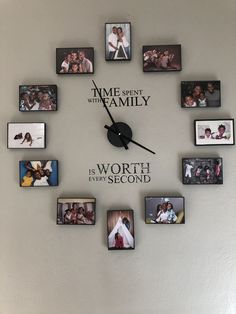 a clock that has pictures on it with the words time spent with family