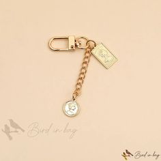 Bird in Bag - Antique Faux Pearl Keychain with Small Charm - Mobile Phone Accessory Bag Gold Metal Bag For Everyday Use, Gold Bag Charm With Logo For Everyday Use, Gold Bag Charm With Logo, Gold Bags With Logo Charm, Chic Gold Bag With Logo Charm, Pearl Keychain, Jewlery Rings, Retro Beauty, Crystal Fashion