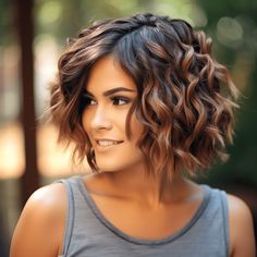 Short Waterfall Curls One Length Haircuts Curly, Short Hairstyle Women Thick Curly Hair, Shoulder Length Wavy Hairstyles For Women, Short Curly Balayage Hair, Short Curly Hair Bob Natural Curls, Short Curly Hair Highlights, Short Curly Hair With Highlights, Waterfall Curls, Haircuts Ideas For Women