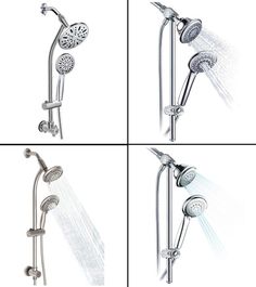 four different views of the same shower head