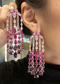 Fuchsia Ombré Waterfall Earrings – Anabela Chan Joaillerie Diamond Hangings, Diamond Hanging Earrings, Pink Diamond Earrings, Waterfall Earrings, Glamour Decor, Bridal Diamond Necklace, Diamond Bracelet Design, Cocktail Earrings, Pearl Necklace Designs