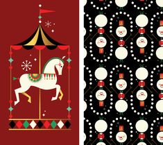 an image of merry christmas carousels and snowmen on black and red background illustration