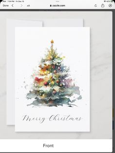 a christmas card with an image of a tree on it and the words merry christmas written in