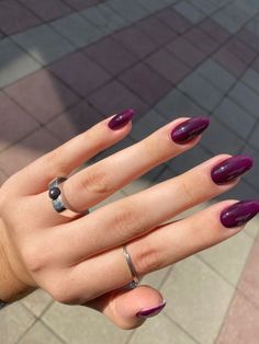 Grape Color Nails Design, Fall Nails Deep Purple, Prom Nail Ideas Purple, Plum Crazy Purple Nails, Coffin Dark Purple Nails, Pointy Purple Nails, Dark Color Gel Nails, Dark Nails Colors, Aubergine Nails Deep Purple