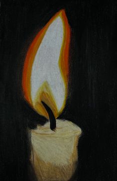 a drawing of a lit candle with orange and white flames coming out of the top