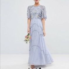 ASOS Dresses - Embellished floral flutter sleeve maxi dress Grandma Outfit, Petite Cocktail Dresses, Gorgeous Bridesmaid Dresses, Sage Green Bridesmaid Dress, Chic Scarves, Embellished Maxi Dress, Asos Petite, Blue Bridesmaid Dresses, Asos Dress