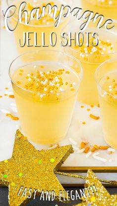 champagne jello shots in glasses with confetti on the rim and gold stars