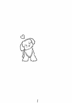 a black and white drawing of a dog with a heart on it's chest