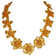 Kenneth Jay Lane Gilded Gold Floral Necklace with Attachment | From a collection of rare vintage other at https://www.1stdibs.com/fashion/ephemera/other/ Gold Floral Necklace, Hi Fashion, Floral Necklace, Gold Gilding, Gold Floral, Kenneth Jay Lane, Vintage Costume Jewelry, Honey Bee, Vintage Costumes