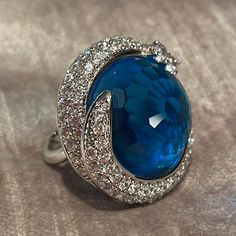 Beautiful Blue Austrian Crystal Ring Austrian Crystal And Blue Diamond Cut Faux Gem Blue Austrian Crystal Spherical Statement Ring Nwots Purple Diamond Ring, Stone Ring Design, Rose Gold Ring Set, Beautiful Silver Rings, Blue Fire Opal, Purple Diamond, Real Jewelry, Character Inspo, Gem Ring