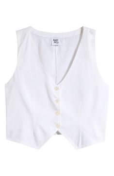 Whether worn alone or layered, this statement vest made from stretchy cotton with a cropped silhouette is always a great choice. Front button closure V-neck 97% cotton, 3% elastane Machine wash, line dry Imported Crop Vest, White Vest, Cropped Vest, White Button Up, Nordstrom Store, White Crop Top, Princess Polly, Button Up, Nordstrom