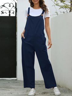 Jumpsuits Casual, Loose Overalls, Overalls Fashion, Long Pant Jumpsuit, Jumpsuit Navy Blue, Solid Color Jumpsuits, Fall Pants, Loose Jumpsuit, Type Of Pants