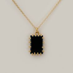 MEREWIF : Shop All : Phoebe Necklace - Onyx Black Pendant Chain Necklace, Tarnish Resistant, Black Necklace With Adjustable Chain And Rectangular Pendant, Black Tarnish Resistant Pendant Chain Necklace, Black Tarnish-resistant Pendant Chain Necklace, Black Tarnish Resistant Pendant Necklace, Black Gold Plated Charm Necklace With Adjustable Chain, Black Necklace With Gold Chain For Gift, Gold Onyx Necklace With Adjustable Chain, Yellow Gold Onyx Pendant Necklace