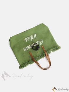 Bird in Bag - Embroidered Fingertip Decorative Tote Bag Spring Embroidered Beach Bag, Casual Embroidered Beach Bag, Green Embroidered Vacation Bags, Embroidered Green Bags For Vacation, Green Embroidered Beach Bags, Green Embroidered Bags For Vacation, Embroidered Canvas Shopping Bag, Casual Green Embroidered Shoulder Bag, Embroidered Green Bag For Daily Use