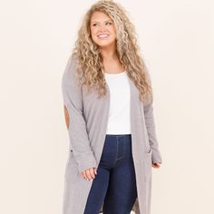 fb-feed Gray Soft Knit Cardigan For Everyday, Gray Soft Knit Everyday Cardigan, Everyday Gray Soft Knit Cardigan, Gray Open Front Cardigan With Pockets, Comfortable Everyday Soft Knit Outerwear, Open Front Cardigan With Pockets For Loungewear, Gray Relaxed Fit Cardigan With Pockets, Casual Gray Sweater Coat For Loungewear, Gray Sweater With Pockets For Loungewear