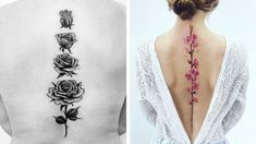 the back of a woman's neck with roses on it and an image of a flower