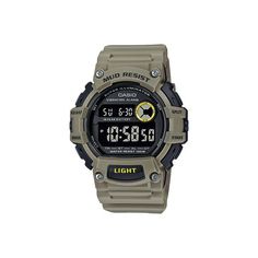 The Casio TRT110H Series Sports Utility Watch for Men is ready for adventure! Its easy-to-read digital display ensures you stay on time, while the Super Illuminator LED allows you to use the watch after dark. A vibration alarm; a 1/100-second, 24-hour stopwatch; a 1/10-second, 24-hour countdown timer; and a fully automatic calendar module offer extra functionality. Easy-to-use buttons provide complete control over the digital watch's features. Water-resistant to 100m and mud-resistant design sta Green Functional Digital Watch For Outdoor, Green Digital Watch With 10atm Water Resistance For Outdoor, Green Digital Watch With Stopwatch For Outdoor, Outdoor Watch Accessories With Analog Display, Functional Digital Watch For Outdoor Activities, Durable Functional Watches For Adventure, Green Watches For Outdoor Activities, Functional Green Watches For Outdoor Activities, Outdoor Analog Display Watches