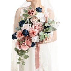 PRICES MAY VARY. Package: A 15" Dusty Rose Navy Blue Cascading Bridal Bouquet with 2 ribbons wrapped on a card. Size: This Navy Pink Wedding Bouquets for Bride is approx. [15 inches W x 20 inches H]. With ribbons card. This size is typically suitable for most brides to carry, this one is recommend for 5'3"-6'1"height and 28" waist, 5'1"-6'1"height and 29" waist, 4'11"-6'1"height and 30" waist, 4'11"-5'5"height and 32" waist, 4'11"-5'3"height and 34" waist, 4'11"-5'3"height and 36" waist. Materia Navy Blue Bridal Bouquet, Hot Pink Wedding Bouquet, Bridal Bouquet Cascading, Navy Blue Bouquet, Bouquets For Wedding, Pink And Blue Wedding, Artificial Flower Wedding Bouquets, Blue Bridal Bouquet, Orange Wedding Bouquet