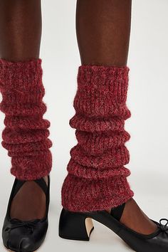 So cool and cozy, these classic legwarmers are featured in a soft knit fabrication and staple silhouette, perfect to pair with anything from a casual slide to a super stylish sneaker. | Snow Bunny Legwarmers by Free People in Red Knit Winter Accessories, Cozy Winter Bottoms With Ribbed Cuffs, Winter Soft Knit Bottoms, Trendy Ribbed Winter Bottoms, Comfortable Soft Knit Winter Bottoms, Snug Comfortable Bottoms For Fall, Casual Ribbed Winter Bottoms, Comfortable Leg Warmers For Cold Weather, Casual Comfortable Winter Bottoms