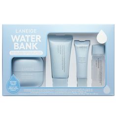 A hydration-boosting Korean skincare set for softer, smoother skin—the ultimate way to discover the better-than-ever Water Bank collection at a value you’ve been wishing for. Laneige Gift Set, Laneige Skincare, Laneige Water Bank Blue Hyaluronic, Skincare Sets, Laneige Water Bank, Hydration Water, Skincare Branding, Hyaluronic Serum, Xmas List