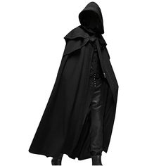 Long Cloak, Medieval Cloak, Gothic Costume, Black Cloak, Long Cape, Robes Vintage, Hooded Cape, Trench Coat Men, Hooded Cloak