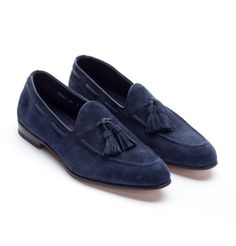 Handmade Navy Blue Suede Tassels Moccasin Formal Dress Shoes For Men's on Storenvy Blue Suede Shoes Men, Patina Shoes, Suede Shoes Men, Formal Dress Shoes, Dress Suits For Men, Bespoke Shoes, Blue Suede Shoes, Suede Tassel, Tassel Loafers