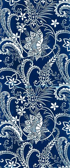 a blue and white paisley print fabric