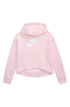 Sign her up for the club with this logo-emblazoned hoodie that's cut from soft cotton-blend fleece for cozy comfort from play time to study time. Fixed hood Kangaroo pocket 80% cotton, 20% polyester Machine wash, tumble dry Imported Kids' Wear Light Pink Nike Hoodies, Cute Pink Nike Hoodie, Light Pink Nike Hoodie, Pink Fleece Hoodie Sweatshirt, Bright Pink Nike Hoodie, Kids Club, Comforters Cozy, Hoodie Jacket, Fleece Hoodie