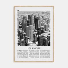 the los angeles skyline is shown in black and white, as well as an old newspaper article