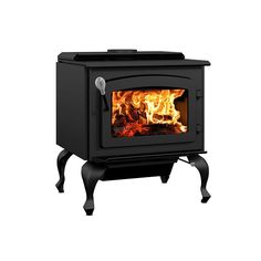 Drolet Escape 1800 Wood Stove On Legs - Black Door High Efficiency Wood Stove, Refractory Brick, Cast Iron Legs, Black Door, Heat Exchanger, Black Doors, Installation Manual, Iron Doors, Types Of Doors