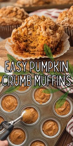 easy pumpkin crumb muffins with text overlay