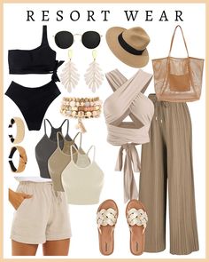 Outfit For Caribbean Vacation, Traveling To The Beach Outfit, Cabo Club Outfit, Cancun Bathing Suits, Casual Mexico Vacation Outfits, Go To Beach Outfit, Travel To Philippines Outfit, Tropical Vacation Travel Outfit, Resort Chic Attire Outfits