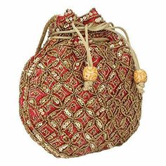 Product details: Material: Silk Dimensions: 13.00H x 19.00L x 13.00W cm Closure Type: Drawstring Strap Type: Single Potli bag is designed for any evening party or casual occasions at any time of the day. Marriage ceremonies to all kind of wedding parties. This Potli bag having beautiful handle, made with high quality imitation pearls which look awesome and easy to carry. Spacious Compartment that can easily carry today's big smartphones,mobiles and other valuables things. Potli Bag is a Ethnic S Rectangular Handwork Festival Bag, Traditional Gold Shoulder Bag For Daily Use, Traditional Gold Shoulder Bag For Travel, Traditional Rectangular Potli Bag For Travel, Handmade Festival Pouch Bags, Traditional Multicolor Bucket Bag, Festive Red Pouch Shoulder Bag, Festive Handheld Bags, Festive Gift Pouch Bag