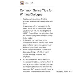 an article about writing with the text'common sense tips for writing dialogue '