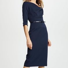 Black Halo 3/4 Sleeve Jackie O Sheath Dress Eclipse Navy Blue Size 2 In Very Good Pre-Owned Condition! No Belt Included. Halo 3, Black Halo, Jackie O, Size 2, Sheath Dress, Navy Blue, Halo, Navy, Womens Dresses