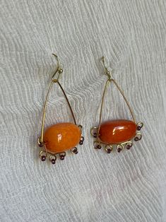 Handmade Bead and Wire Earrings Orange Stones, Purple Seeds Beads, and Wire Work - Etsy Orange Stone, Orange Earrings, Beads And Wire, Wire Earrings, Handmade Beads, Wire Work, Jewelry Projects, Seed Beads, Dangle Drop Earrings