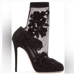 Model: Stilettos Socks Booties Material: 14% Elastane, 73% Pa, 4% Silk, 9% Leather Color: Black, Roses Floral Embroidery Leather Sole Logo Details Made In Italy Gorgeous Sock Boots With Mesh Upper And Embroidered Roses Size 36 - Fits Us 6 Brand New Without Box. Never Worn! Elegant Fitted Heels With Floral Embroidery, Elegant Heels With Floral Embroidery And Round Toe, Elegant Party Boots With Embroidery, Elegant Floral Embroidery Round Toe Heels, Embroidered Evening Heels, Embroidered Heels For Evening, Elegant Embroidered Pointed Toe Boots, Elegant Formal Heels With Floral Embroidery, Elegant Floral Embroidered Heels For Formal Occasions