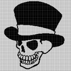 a cross stitch skull wearing a top hat