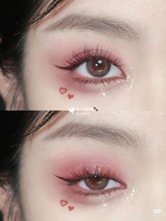 Cute Simple Eye Makeup Looks, Cute Pink Outfits Aesthetic Korean, Douyin Valentine Makeup, Makeup Saint Valentin, Pink Korean Makeup, Ateez Makeup, New Year Nails, Heart Makeup, Festive Nail Designs