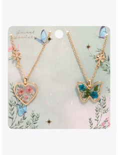 Sweet Society Heart Butterfly Floral Best Friend Necklace Set Spring Heart-shaped Gold Jewelry, Spring Butterfly Charm Jewelry Gift, Sweet Society, Girlfriend Necklace, Right Arrow Icon, Best Friend Necklace, Heart Butterfly, Location Icon, Dried Florals