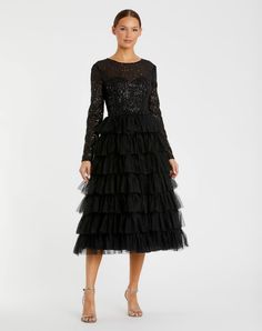 Long Sleeve Ruffle Tiered Midi Dress Fall Formal Dresses, Fall Wedding Guest Dress, Black Tie Gala, Evening Dresses Cocktail, Daytime Dresses, Beaded Belt, Full Length Dress, Tiered Midi Dress, Fall Wedding Dresses